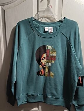 Teal Graphic Women’s Sweatshirt with Afro Portrait